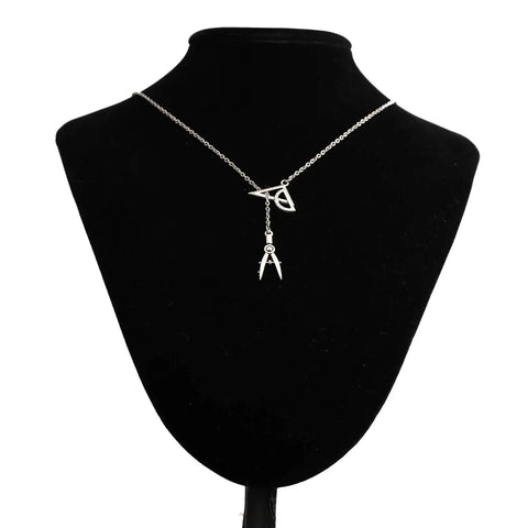 Engineer Graduation Gift Bracelet For Engineers And Architects With Engraved Quote Pendant And Protractor Charm showcased on black stand.