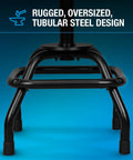 Bottom view of Backrest Shop Stool For Garage And Workshop Adjustable 22 To 28 Inches 360 Swivel with tubular steel frame