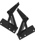 One Pair Black Steel Spring Loaded Hinges With Smooth Edges For Lifting Cabinet Doors And Fold Out Sofas Heavy Duty Load Bearing Self Closing Design