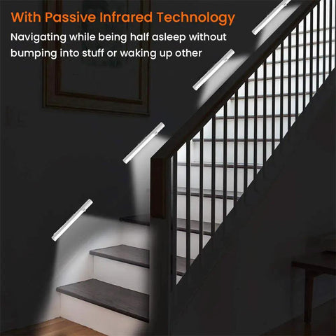 Wireless Led Under Cabinet Lighting With Motion Sensor Battery Powered Closet Light 21 Led Bulbs illuminating staircase