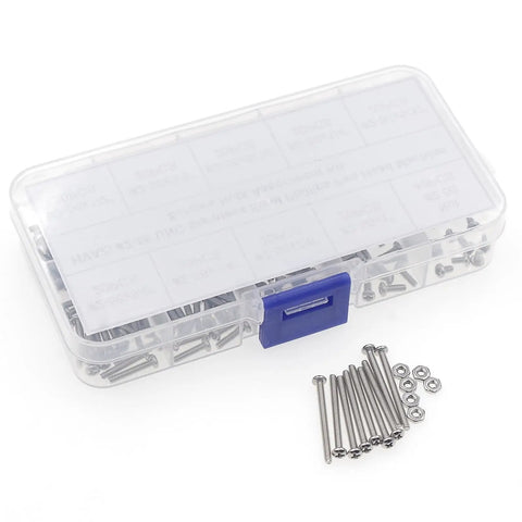All In One 2 56 UNC Stainless Steel Phillips Pan Head Machine Screws And Nuts Assortment Kit, 220 Piece Set in clear box.