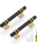 Black And Gold Cabinet Pulls 30 Pack With 3 Inch Hole Center Square Handles, durable zinc alloy base, stainless steel tube with screws.