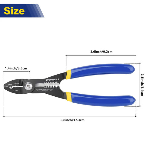 4 In 1 Wire Stripper And Crimping Pliers For Quick Clamping Cutting Stripping And Crimping 10-20 AWG Wires with dimensions