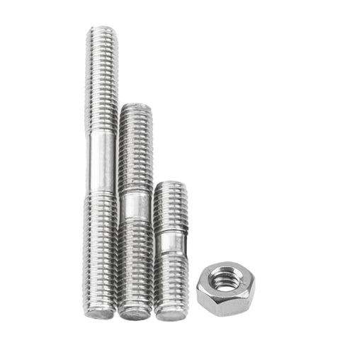 Beefy 16 Piece 304 Stainless Steel Double End Stud Bolts Kit With Nuts, M8 Threads, varying lengths, and nut visible