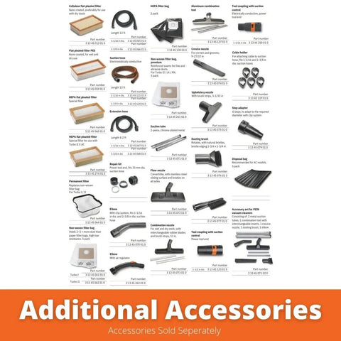 Heavy Duty Wet Dry Dust Extractor 5.8 Gallon Shop Vacuum accessories including hoses, nozzles, and filters for versatile cleaning.