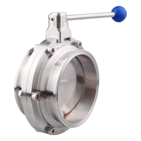Sanitary Butterfly Valve Heavy Duty With Pull Handle For 6 Inch Tri Clamp Stainless Steel 304 Tri Clamp Clover side view