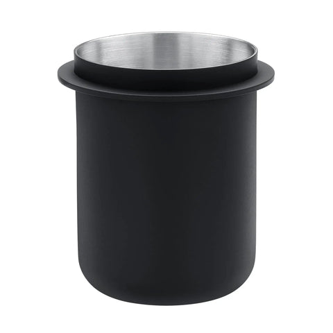 58mm Espresso Dosing Cup for Single Doses, Nonstick 304 Stainless Steel Tall Version, wide mouth, durable black tool for home baristas