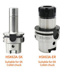 Premium HSK63A Tool Holder With ER16, ER20, ER25 & ER32 Collet Chucks For CNC Milling Machines, showing HSK63A-SK and HSK63A-ER.