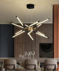 Golden Sputnik LED Chandelier Pendant Light Dope Ceiling Fixture For Dining Room with gold finish over a kitchen island
