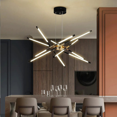 Golden Sputnik LED Chandelier Pendant Light Dope Ceiling Fixture For Dining Room with gold finish over a kitchen island