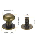 8mm Ball Head Stud Rivet Set With Screw Back 15 Pack For DIY Leather Craft Handbag And Belt Bronze Tone Zinc Alloy Button