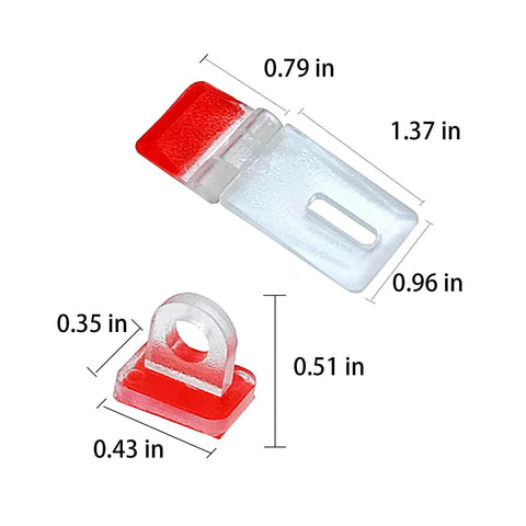 Clear 4 Pack Self Adhesive Latches Tiny Plastic Hinges for Cabinets Crafts Aquariums Glass Tile Projects, Easy Install and Secure Closure, Transparent 0.43 X 0.35 X 0.51 Inches shown with dimensions.