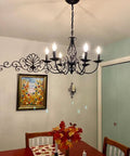 French Country Chandelier For Kitchen And Dining Room Vintage Candle Style Six Light Farmhouse Pendant Light In Matte Black