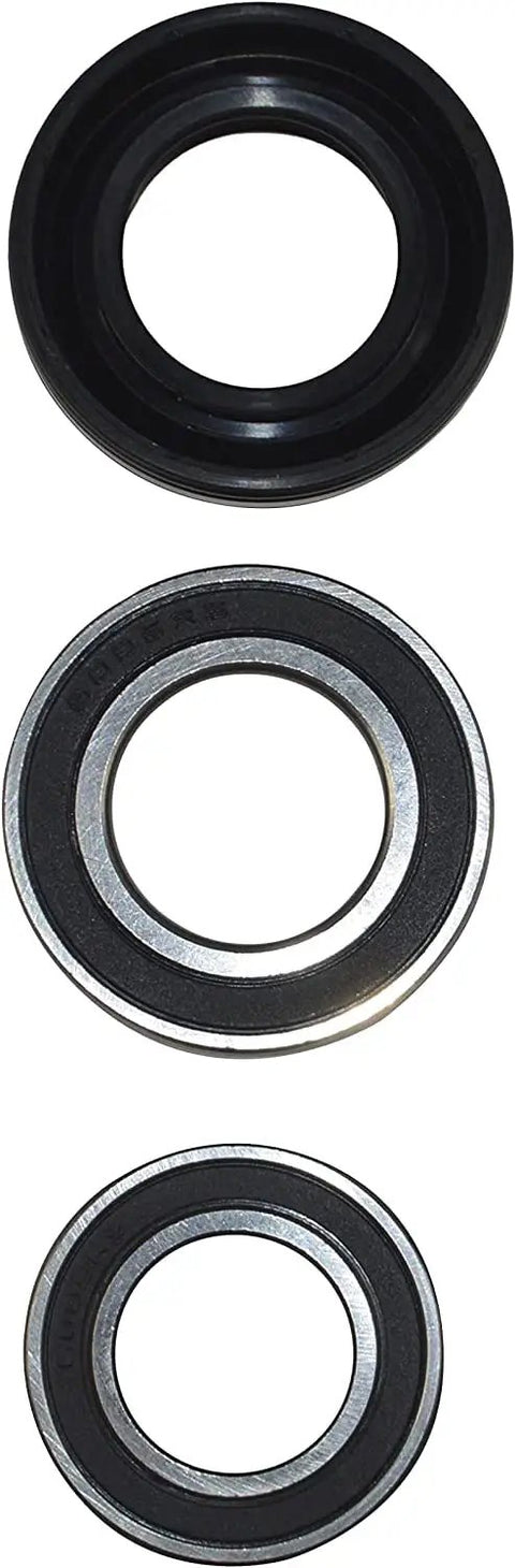 Heavy Duty Bearing And Seal Replacement Kit For Kenmore Washer Tubs Smooth Spin Repairs No Sweat Installation Dual Sealed Bearings, showing black sealing ring and two steel bearings.