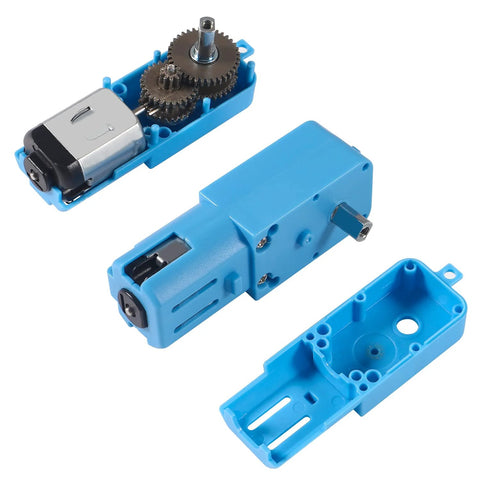 All-metal gear motors for robotics with blue case, single shaft, 1:90 reduction, 110 RPM, ideal for DIY projects and hobby builds.