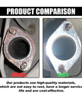 Product comparison showing Two Pack 2.5 Inch Exhaust Flange Gasket With Two Bolts vs. a rusted alternative.