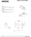 Specifications sheet for Tub Spout With Lift Diverter, 7 Inch, Slip Fit CC Connection, Brushed Nickel Finish, 1/2 Inch Pipe