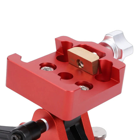 Close-up of Beefy Latitude Adjustment Telescope Mount with aluminum alloy equatorial wedge in red, featuring M6 M8 interfaces.