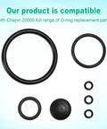 Seal Gasket Set For 20000 Sprayers Replacement Parts Kit Includes Six Seals Across Four Sizes And One Rubber Base Pad Easy To Install Durable Sprayer Maintenance, black O-rings and base pad for Chapin 20000