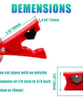 Side view of a red Three Pack PTFE Tube Cutter Set, Portable Nylon PVC PU Hose Cutter for Square and Round Tubing, showing dimensions.