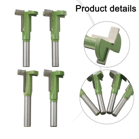 Heavy Duty Hard Alloy T Slot Cutters 8mm Shank For Woodworking: Set of 4 precision router bits with green handles and steel shanks.