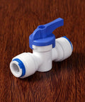 Three Eighths Inch Tube Shut Off Ball Valve With POM Quick Fitting Connector For Aquarium RO Water Filter And Reverse Osmosis System 9.52mm OD Tube Easy Install Water Line Shut Off, blue lever