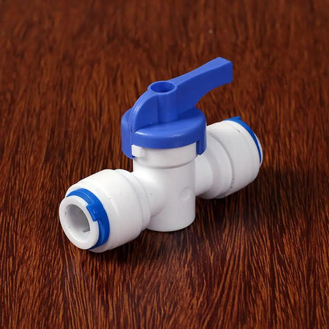 Three Eighths Inch Tube Shut Off Ball Valve With POM Quick Fitting Connector For Aquarium RO Water Filter And Reverse Osmosis System 9.52mm OD Tube Easy Install Water Line Shut Off, blue lever