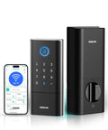 K120 Smart Lock With GPT 3D Fingerprint, 15000mAh Battery Lasting Up To 16 Months, Keyless Entry With Built In WiFi, black front view