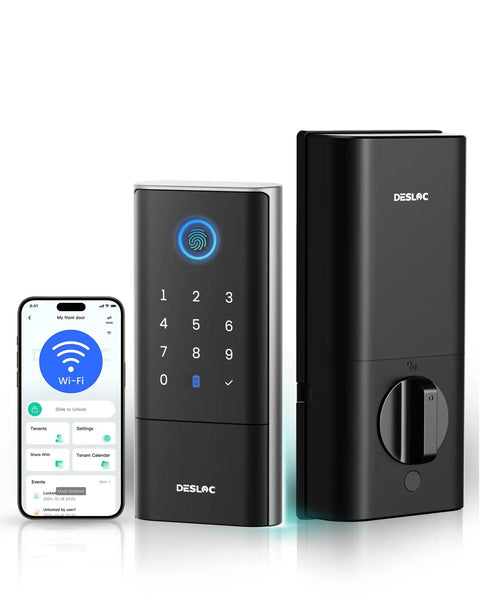 K120 Smart Lock With GPT 3D Fingerprint, 15000mAh Battery Lasting Up To 16 Months, Keyless Entry With Built In WiFi, black front view