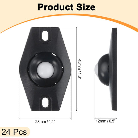 24 Pack Self Adhesive Caster Wheels Mini Swivel Rollers With 360 Degree Rotation side and front view dimensions