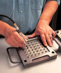 Premium Heavy Duty Air Scribe Engraving Pen Kit One Eighth Inch Hex Shank used for detailing marks on metal surface.