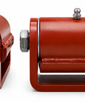 Workhorse Roller Cage Hinges 3.5 Inch Heavy Duty with Grease Fitting and removable axle, showing red steel build.