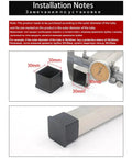 Installation note image for Heavy Duty Rubber Furniture Glide Caps Square Chair Leg Covers 30mm size with tube measurement.