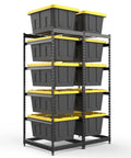 Heavy Duty 5 Tier 27 Gallon Tote Storage Rack Organizer For Garage And Warehouse, Adjustable Cradles And Rail Extensions, 250 Lb Capacity, Space Saving Bin Shelves, Totes Not Included. Steel rack with 27 gallon totes