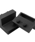 Barn Door Roller Stopper Set For Flat Track Sliding Doors Noise Reducing Metal With Rubber Gasket Includes Mounting Wrench Two Pieces Track Width Compatible Hardware Black Powder Coated Finish, close-up view