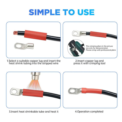 80 Pieces Copper Wire Lugs Battery Cable Ends Assortment For AWG 2 4 6 8 10 12 Gauge With 3 To 1 Heat Shrink Tubing
