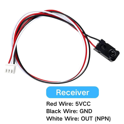 Receiver of Ultra Fast Infrared Break Beam Sensor Kit with wiring diagram for automation and conveyor systems.