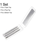 Badass 3 Piece M4 Metric Hand Tap Set For Dead Straight Threading And Smooth Metal Work Right Hand High Speed Steel Taper Plug Bottom Threads in transparent case.