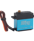 Heavy Duty 35Kg Coreless Digital Servo with full metal gears, waterproof build, showing torque rating and cables for remote control use.