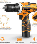 Close-up view of the Rugged 21V Cordless Drill With Kickass Torque That Handles Overhead Tasks Fast Compact Impact Driver features.