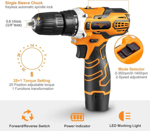Close-up view of the Rugged 21V Cordless Drill With Kickass Torque That Handles Overhead Tasks Fast Compact Impact Driver features.