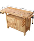 Beefy 50 Inch Rubber Wood Workbench With 450 Lb Capacity, 3 Drawers, 1 Cabinet And Open Shelf, Heavy Duty Woodworking Bench
