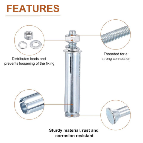 1/4 Inch Hex Nut Sleeve Anchors, 2-1/4 Inch Length, 20 Pack For Concrete Dry Brick And Block Walls, Carbon Steel Silver Finish