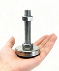 Adjustable Swivel Leveling Feet 4 Pack Heavy Duty Stabilizers For Workbenches Cabinets Machines 529 Lb Load Capacity Black Nylon Stainless Steel Thread No Flex Promise on hand showcasing size and detail.