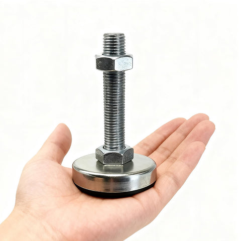 Adjustable Swivel Leveling Feet 4 Pack Heavy Duty Stabilizers For Workbenches Cabinets Machines 529 Lb Load Capacity Black Nylon Stainless Steel Thread No Flex Promise on hand showcasing size and detail.