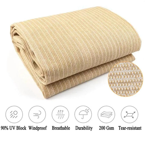 90 Percent UV Blocking Shade Cloth 12x20 Ft Pergola Shade Cover rolled, showing beige HDPE fabric design and texture