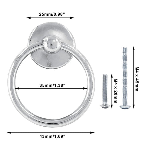 Six Pack Modern Style Ring Pull Handles in Chrome Finish with zinc alloy, includes screws, for drawers and cabinets