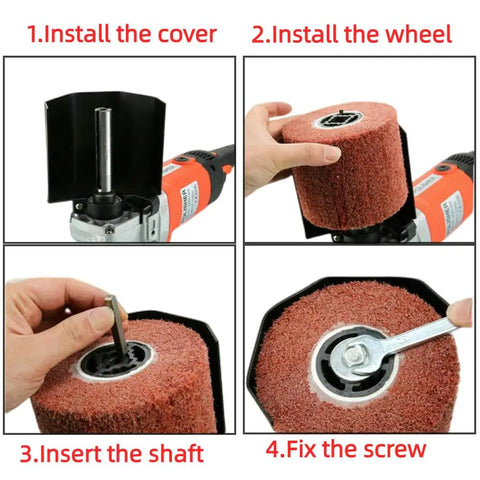 Assembly steps for Workhorse 1400W Electric Burnishing Polishing Machine with 8 Variable Speed Settings and two polishing wheels.