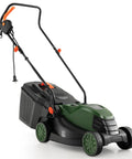 Corded 14 Inch Electric Push Lawn Mower With 3 Position Height Adjustment 9.3 Gallon Grass Collection Box 12 Amp Motor 1500W Power Lightweight Walk Behind Mower Easy To Maneuver For Small To Medium Yards Green, side view