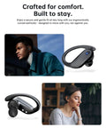 Bluetooth 5.4 Wireless Earbuds With Secure Ear Hooks For Running And Workouts IPX7 Waterproof Sport Headphones worn by a man and woman.